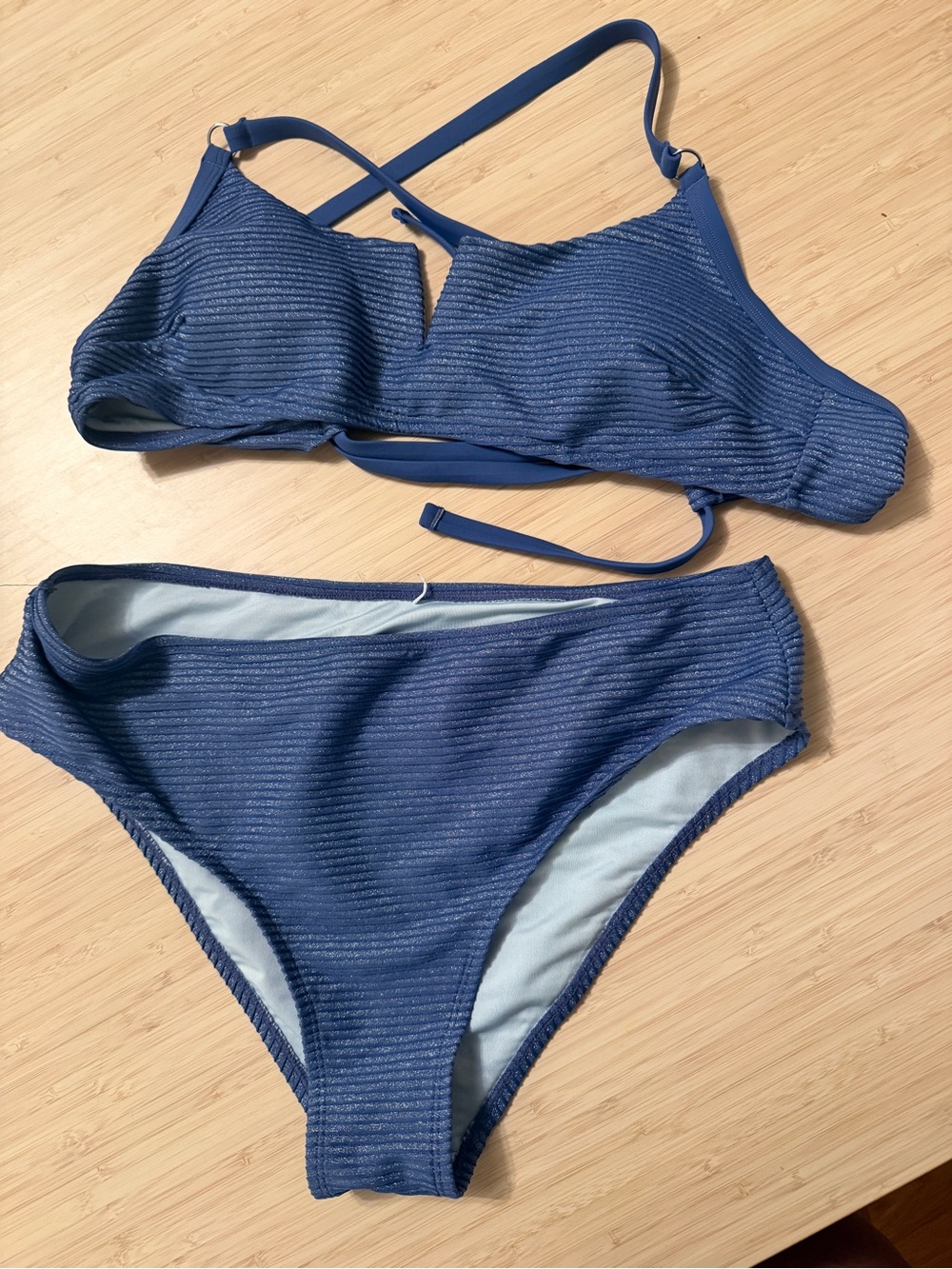 Blue Ribbed Two-Piece Bikini Set - Picture 1 of 2